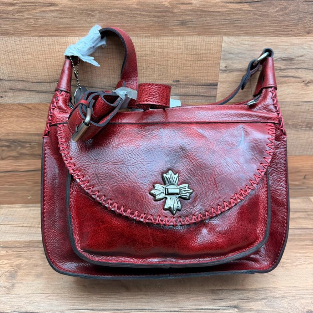 Patricia Nash Sophia Hobo Crossbody Bag Purse in red Leather